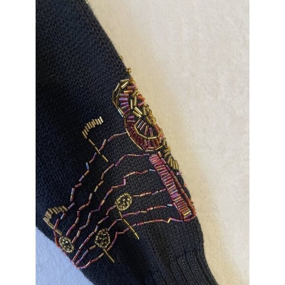 LIZI RUCH Musical Notes Violin Button Up Cardigan Sweater Womens M Black Vtg - Picture 15 of 16